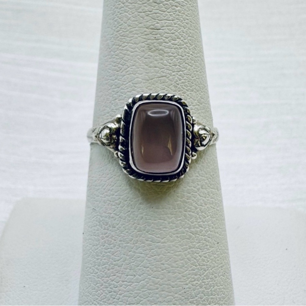 S925 Rose Quartz Rope Outlined Ring